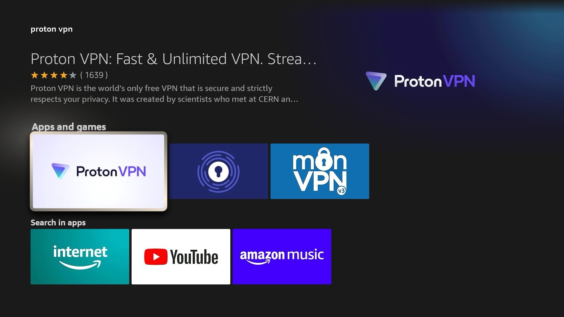 procure por Proton VPN no FireStick