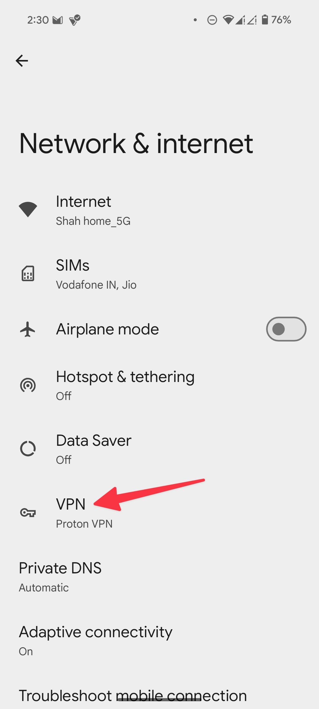 Abra VPN nas configurações do Android