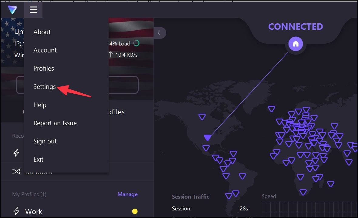 Abra as configurações do Proton VPN