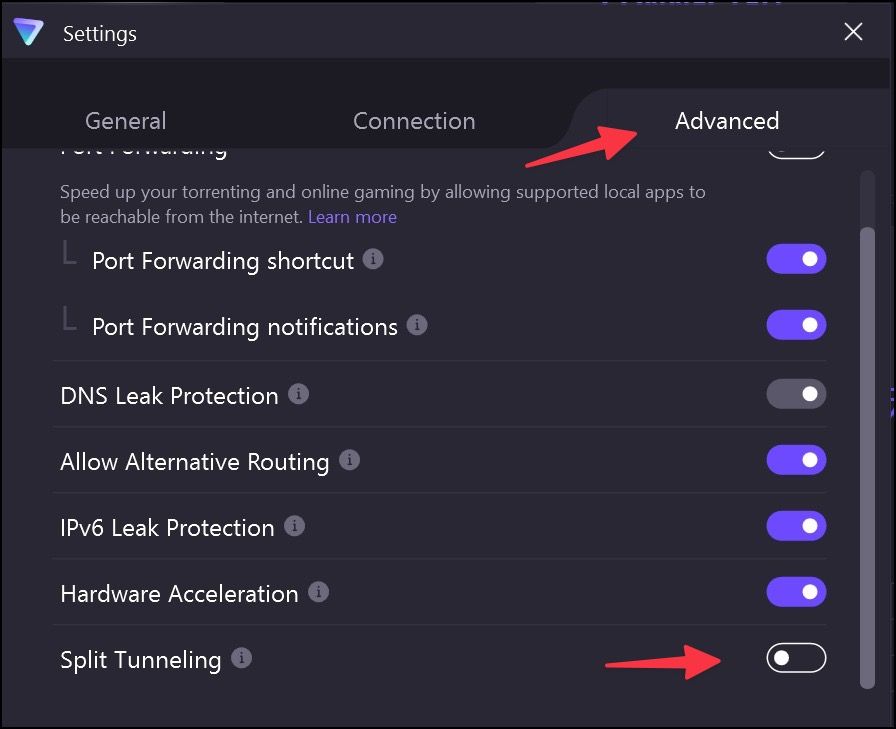 Abra o menu avançado do Proton VPN