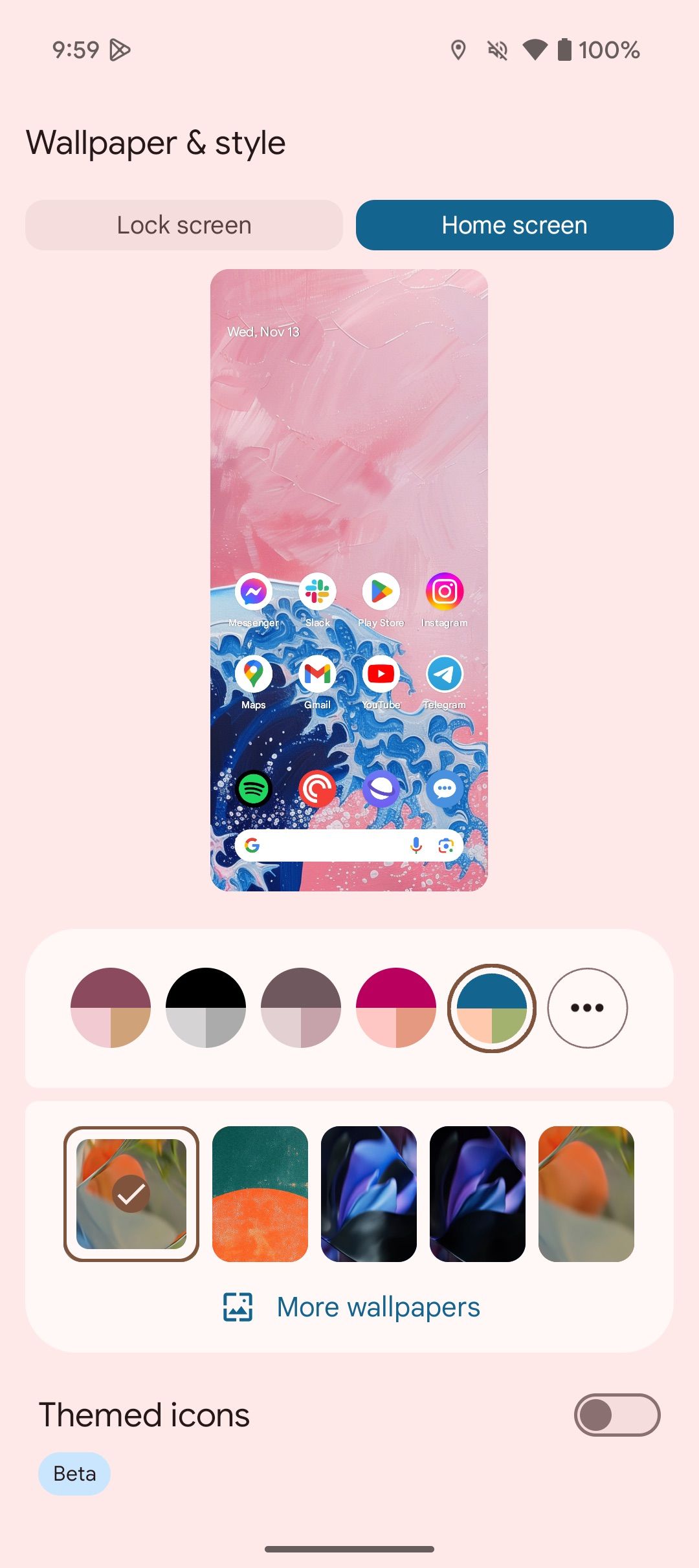 Interface de personalização de papel de parede no Pixel 9 Pro Fold