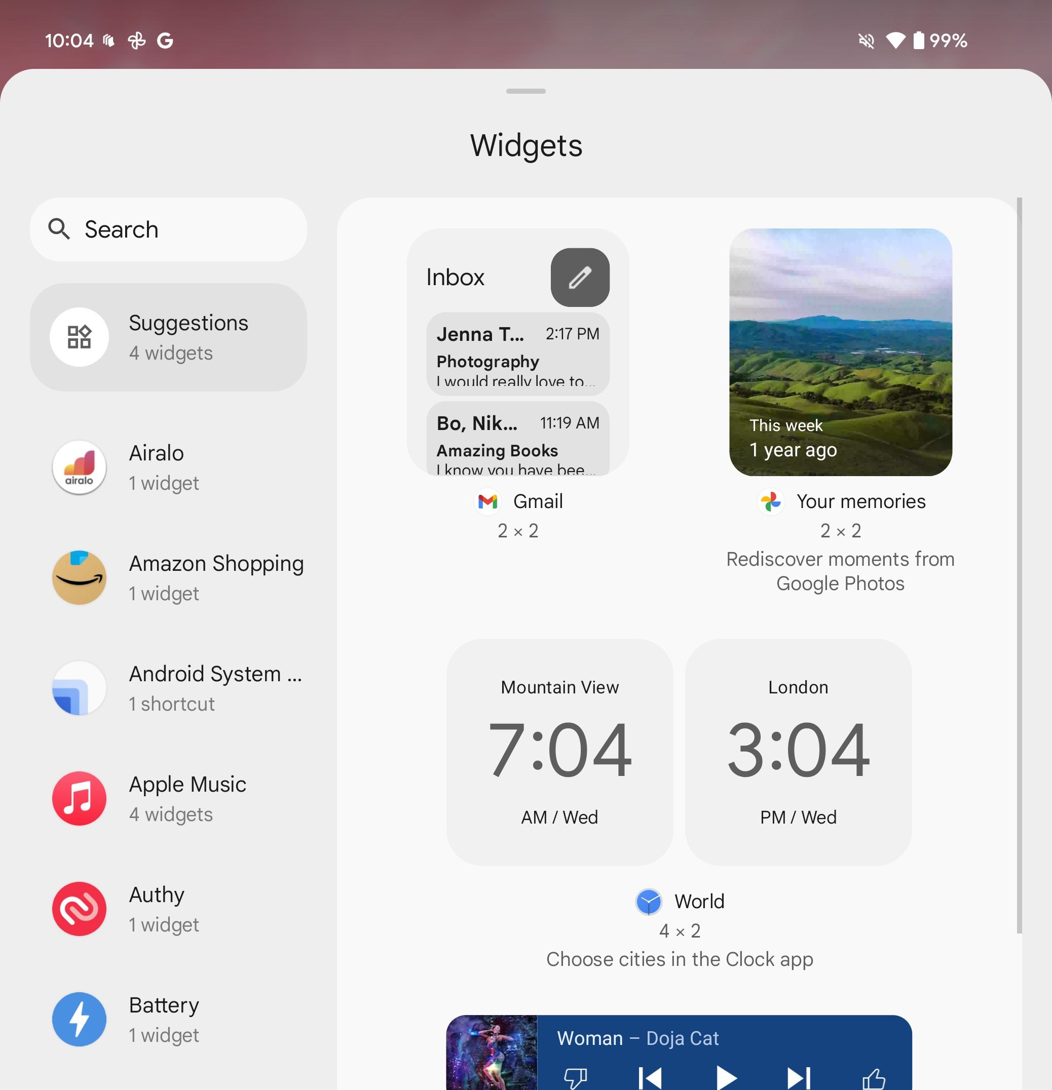 procurando widgets no Pixel 9 Pro Fold