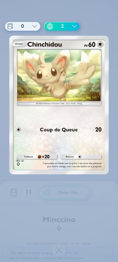 O cartão Pokémon TCG Pocket Chinchidou em francês