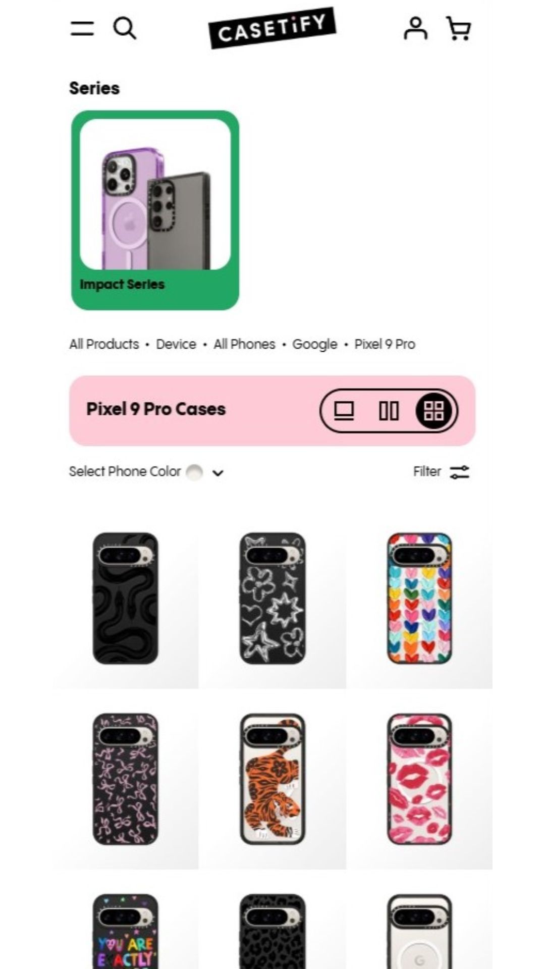 Uma captura de tela da seleção de caso no Casetify