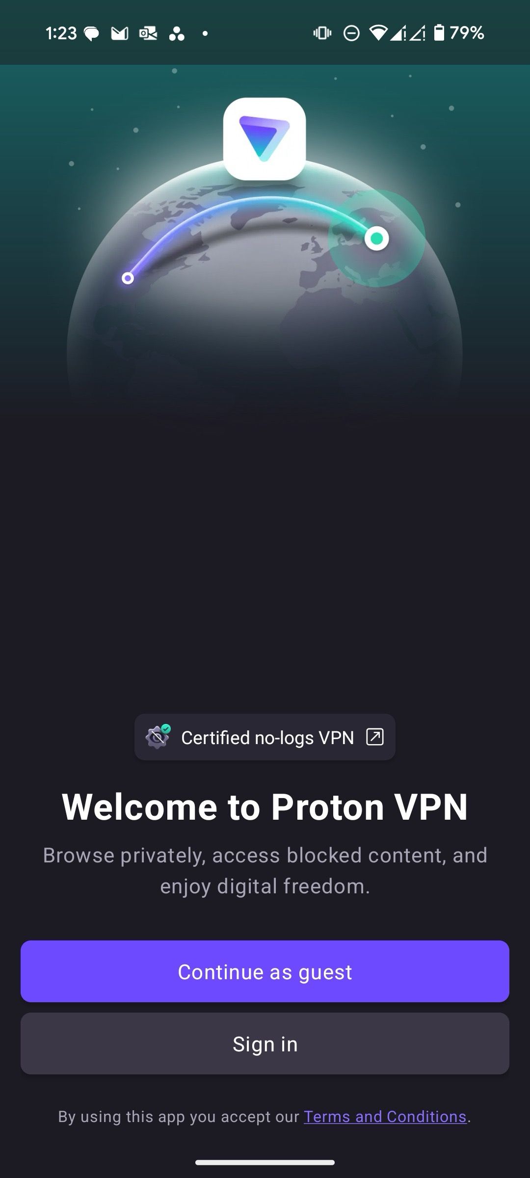 Página inicial no Proton VPN