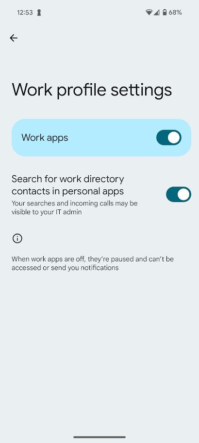 configurações do perfil de trabalho do Android