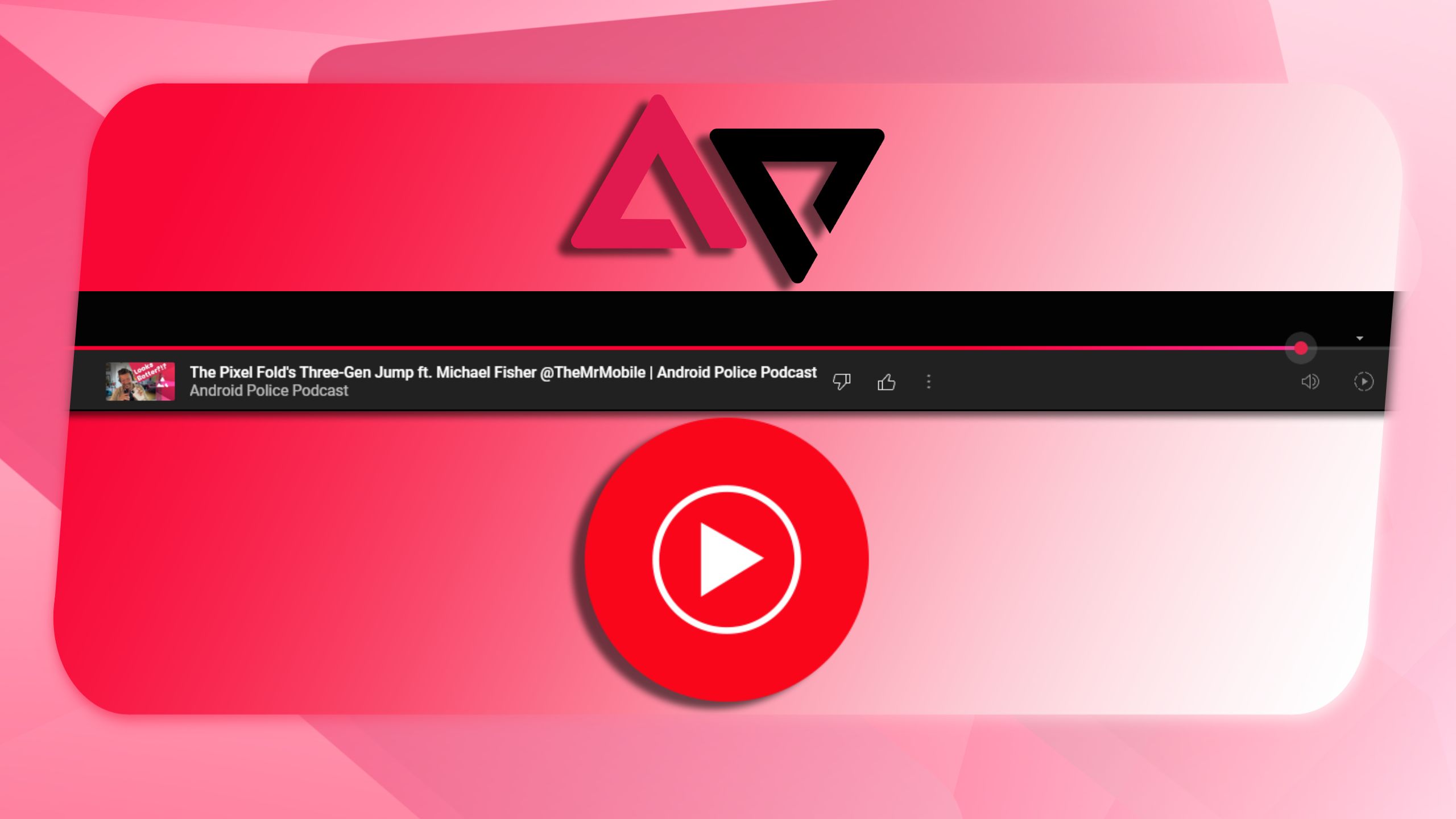 A nova barra de progresso do YouTube Music que muda de vermelho para rosa.