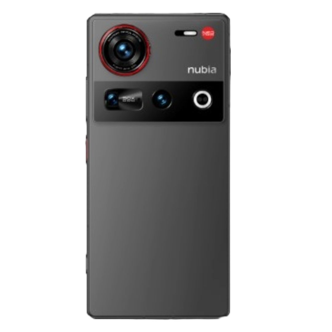 Um Nubia Z70 Ultra preto sobre um fundo branco.