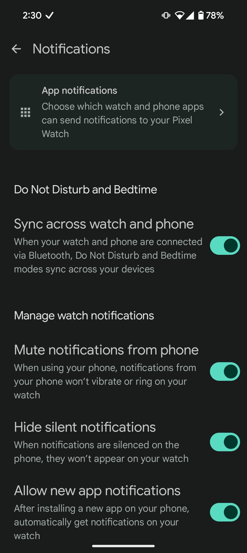 Gerenciando configurações de notificação no aplicativo Pixel Watch