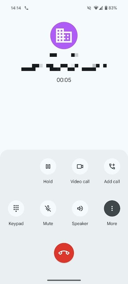 tela de chamada ativa no telefone pelo Google app