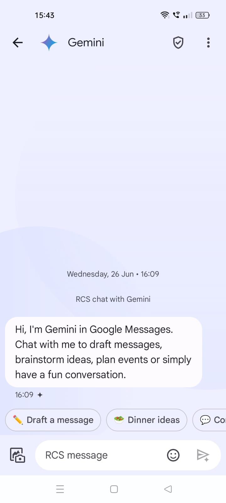 Captura de tela mostrando um bate-papo com Gemini no Mensagens do Google 