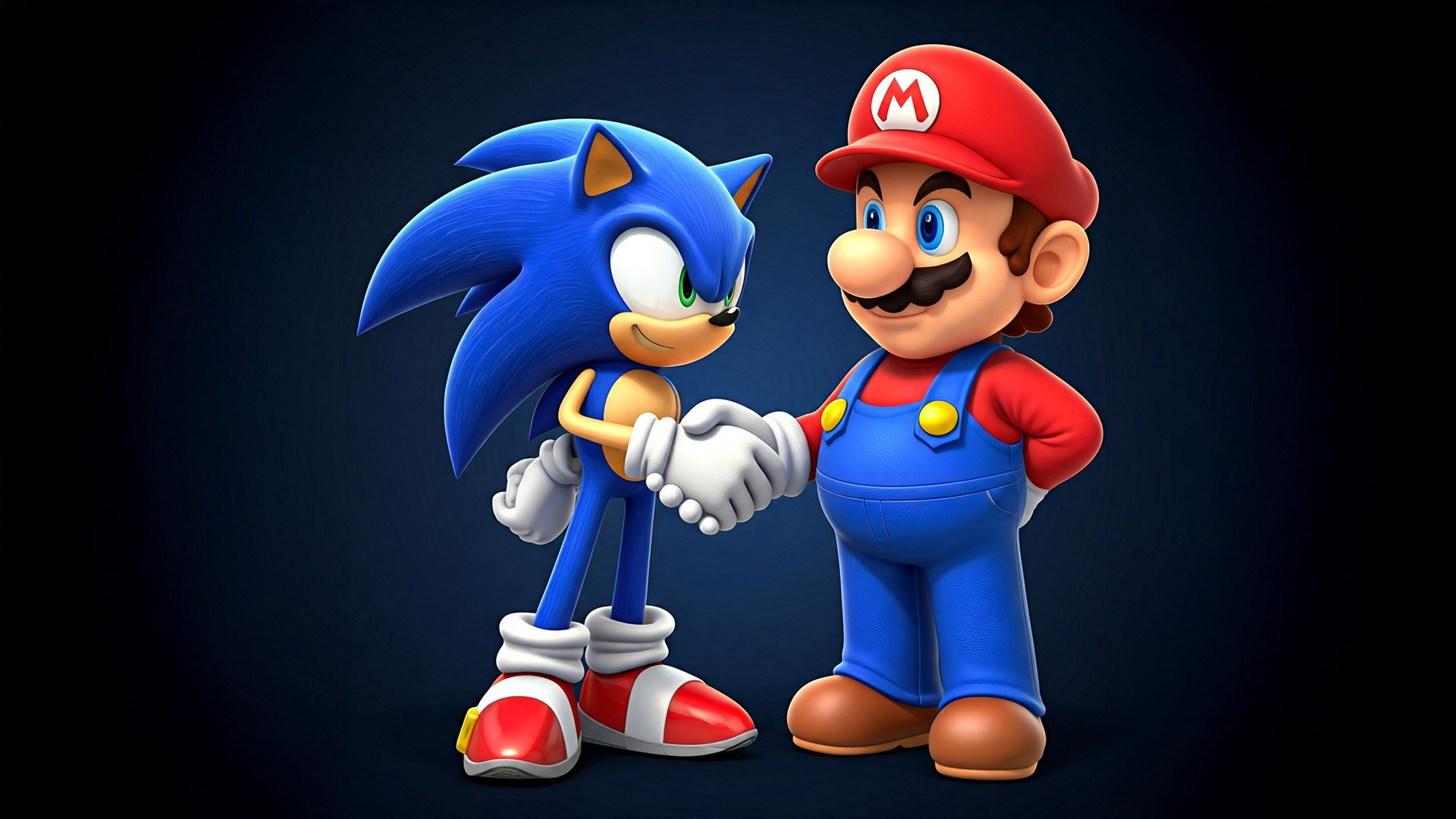 ai imagem de Sonic the Hedgehog e Super Mario apertando as mãos