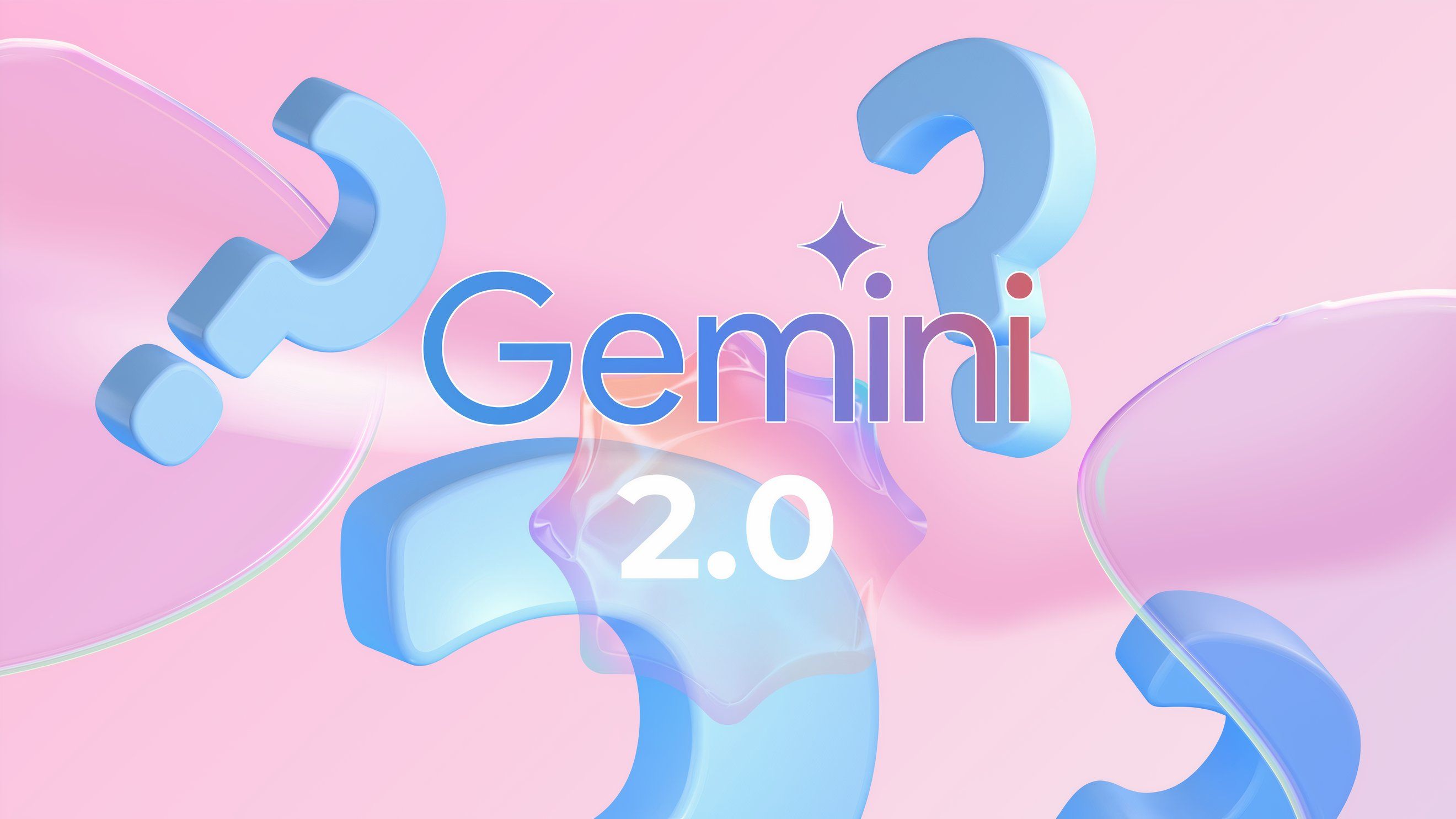 O logotipo do Google Genimi 2.0 cercado por pontos de interrogação