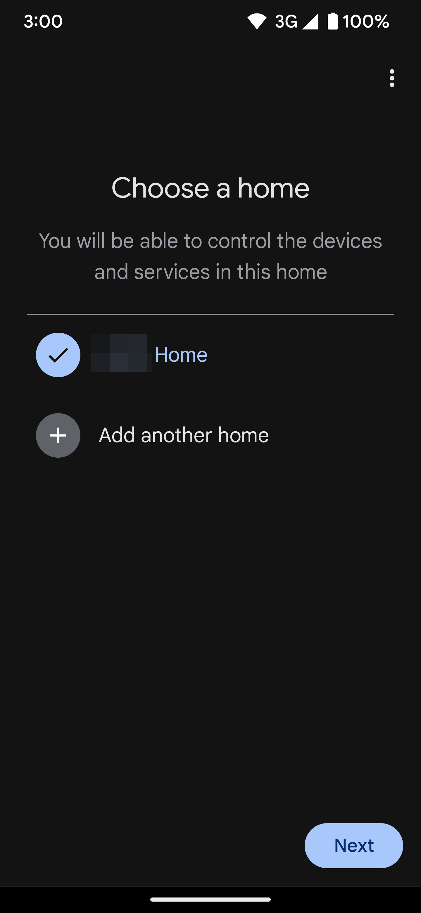 Escolhendo uma casa padrão no app Google Home.