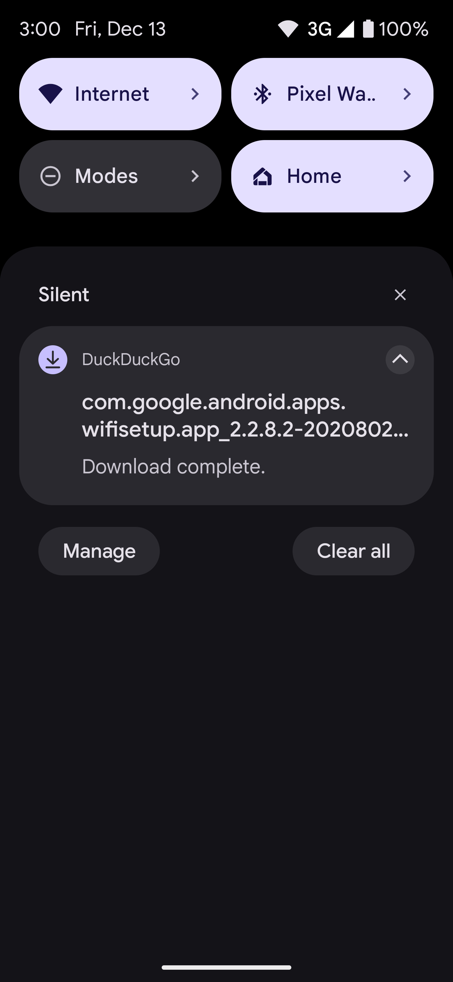 A notificação de download completo do aplicativo Device Utility.