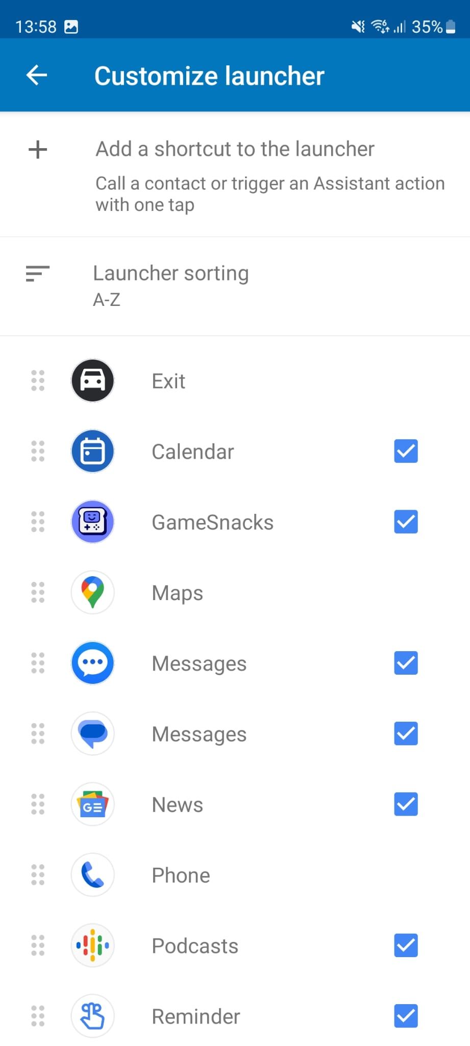 Uma captura de tela das configurações do iniciador do Android Auto mostrando como personalizar o iniciador