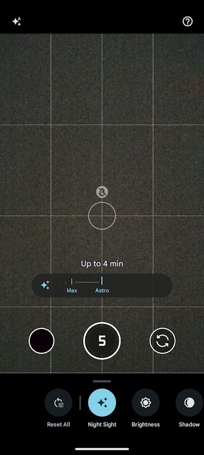configurações de astrofotografia no aplicativo de câmera pixel