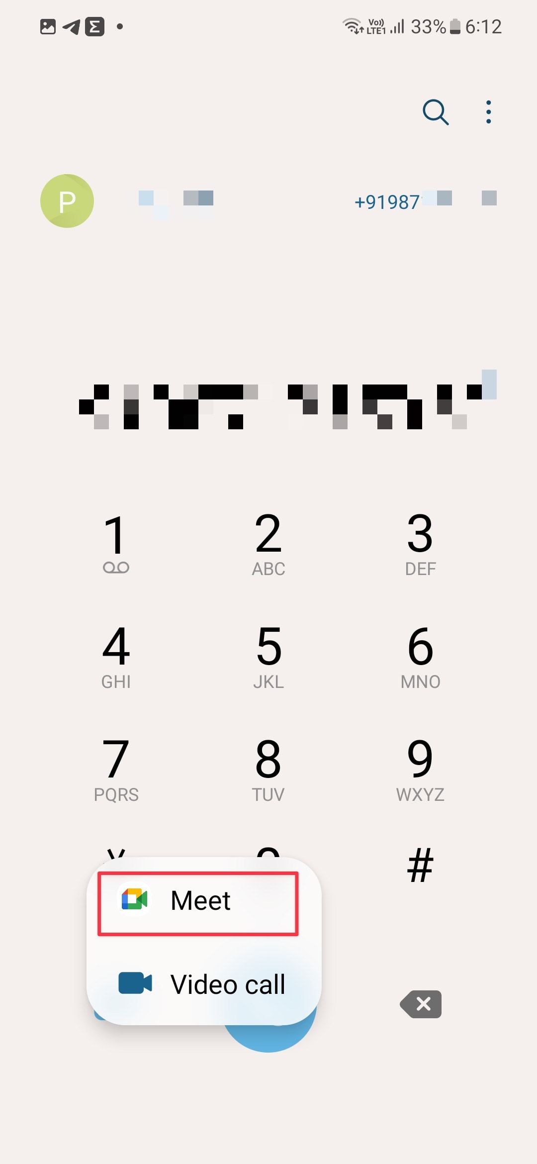 Captura de tela do Samsung Dialer mostrando o botão de videochamada