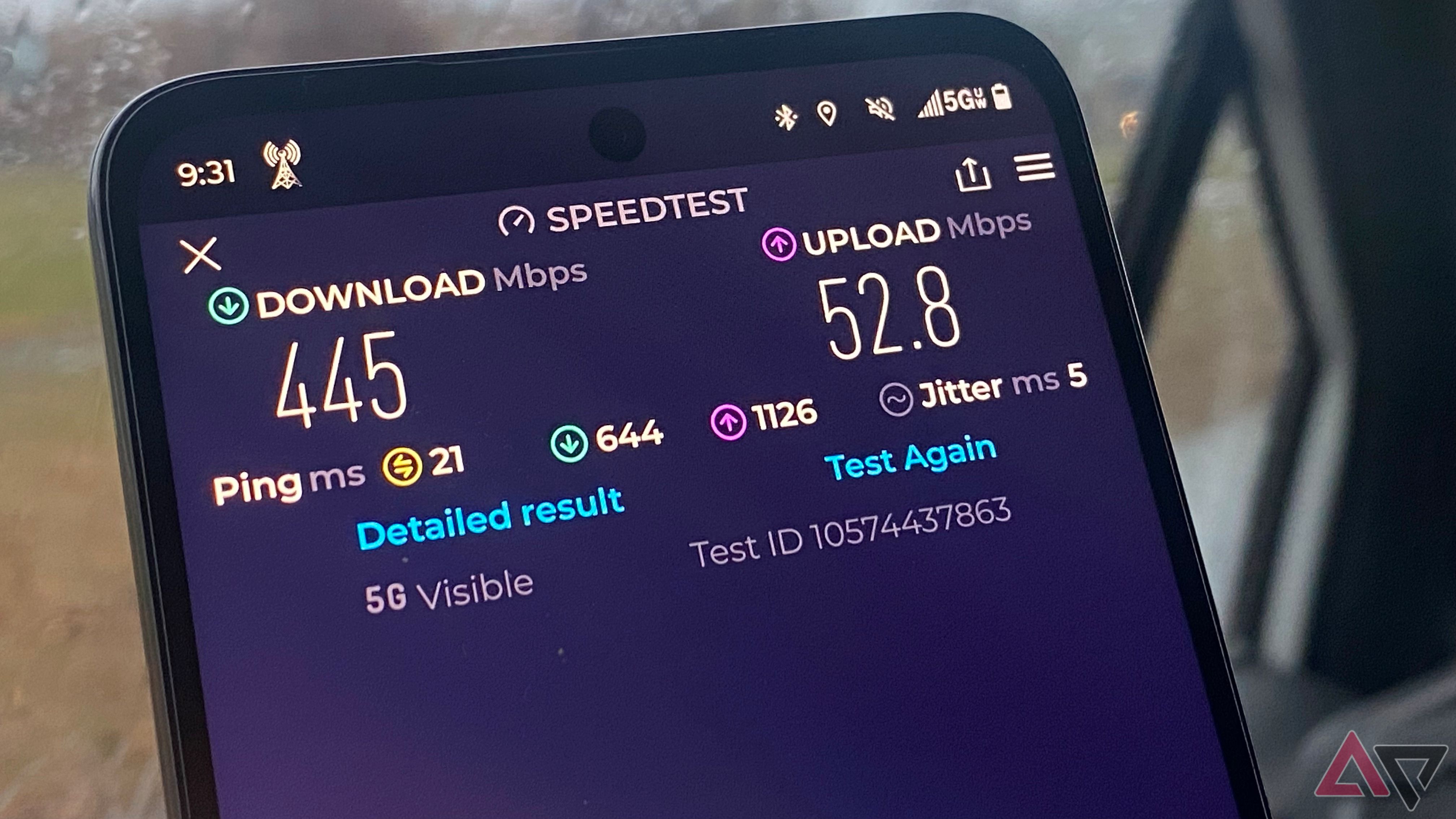 Teste de velocidade visível próximo 5G UW