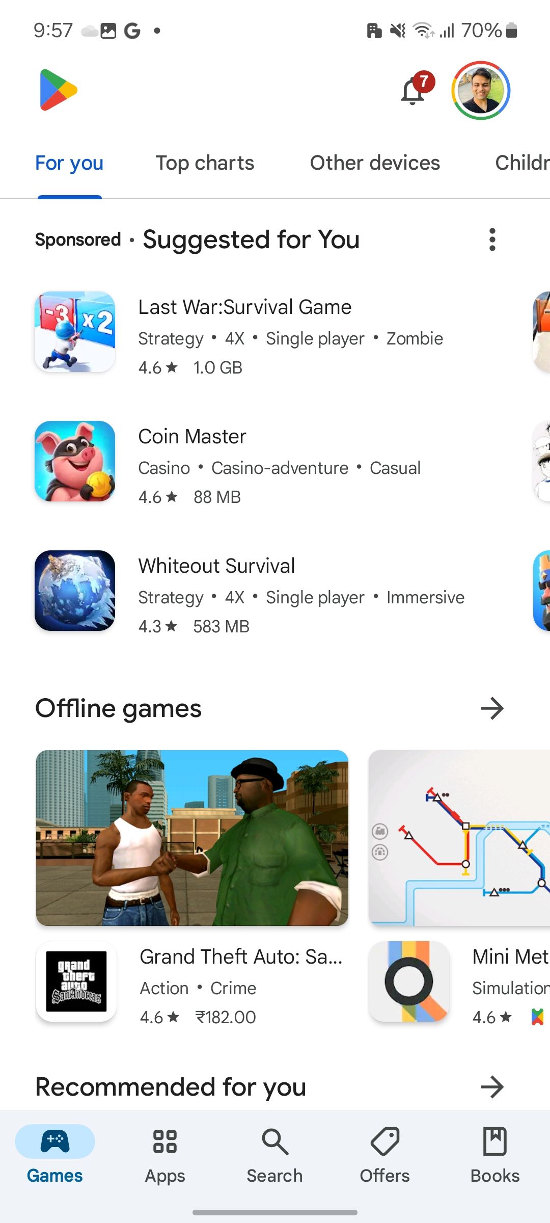 Menu principal na Play Store