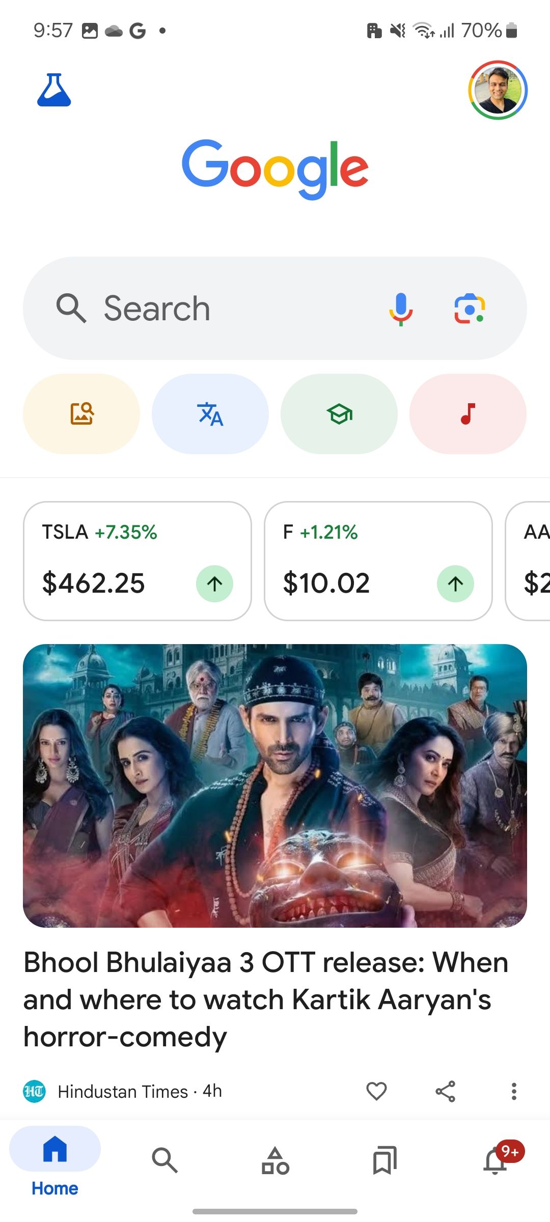 Feed principal no Google app