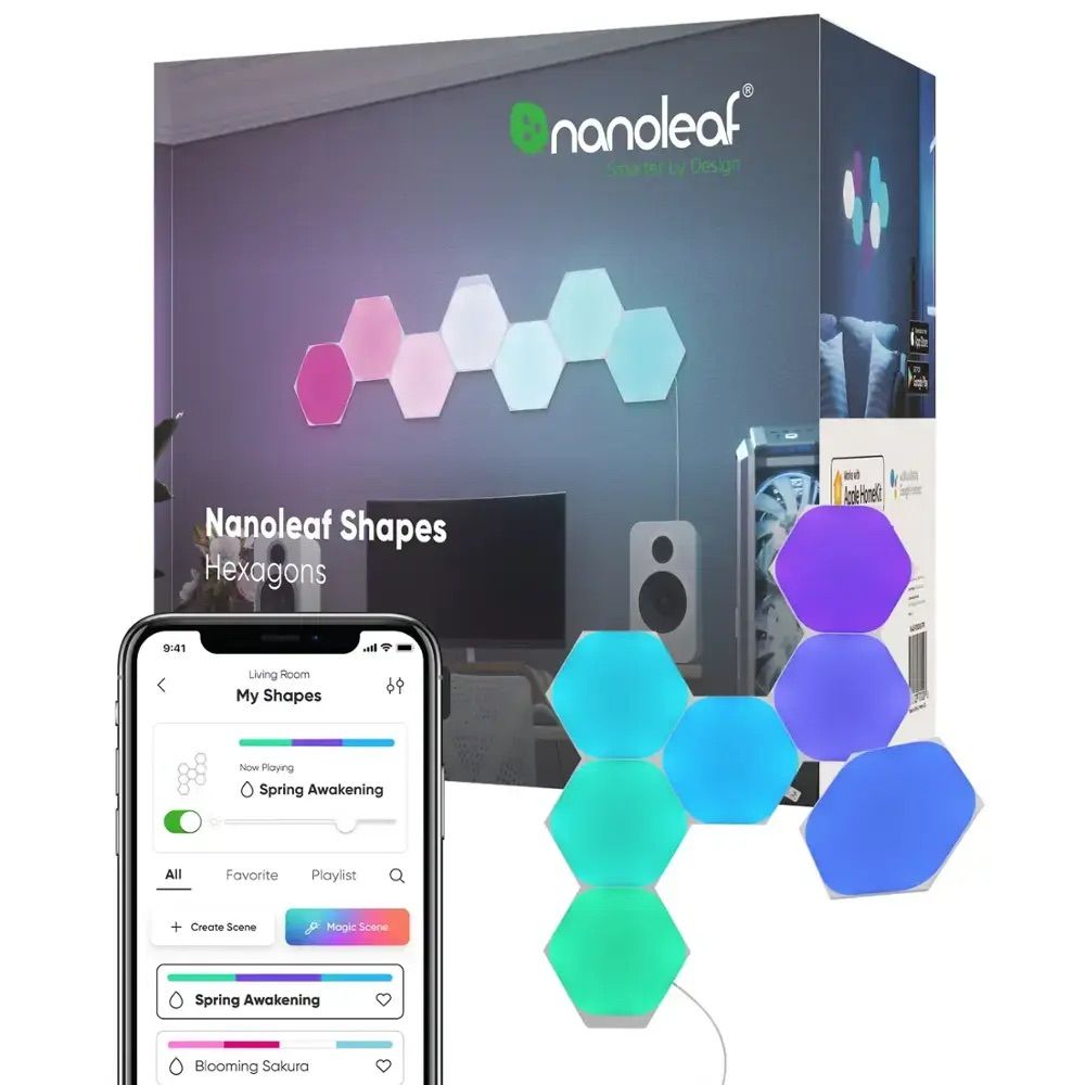 Nanoleaf - Kit Mais Inteligente de Formas Hexágonos (7 Painéis) - Multicolor