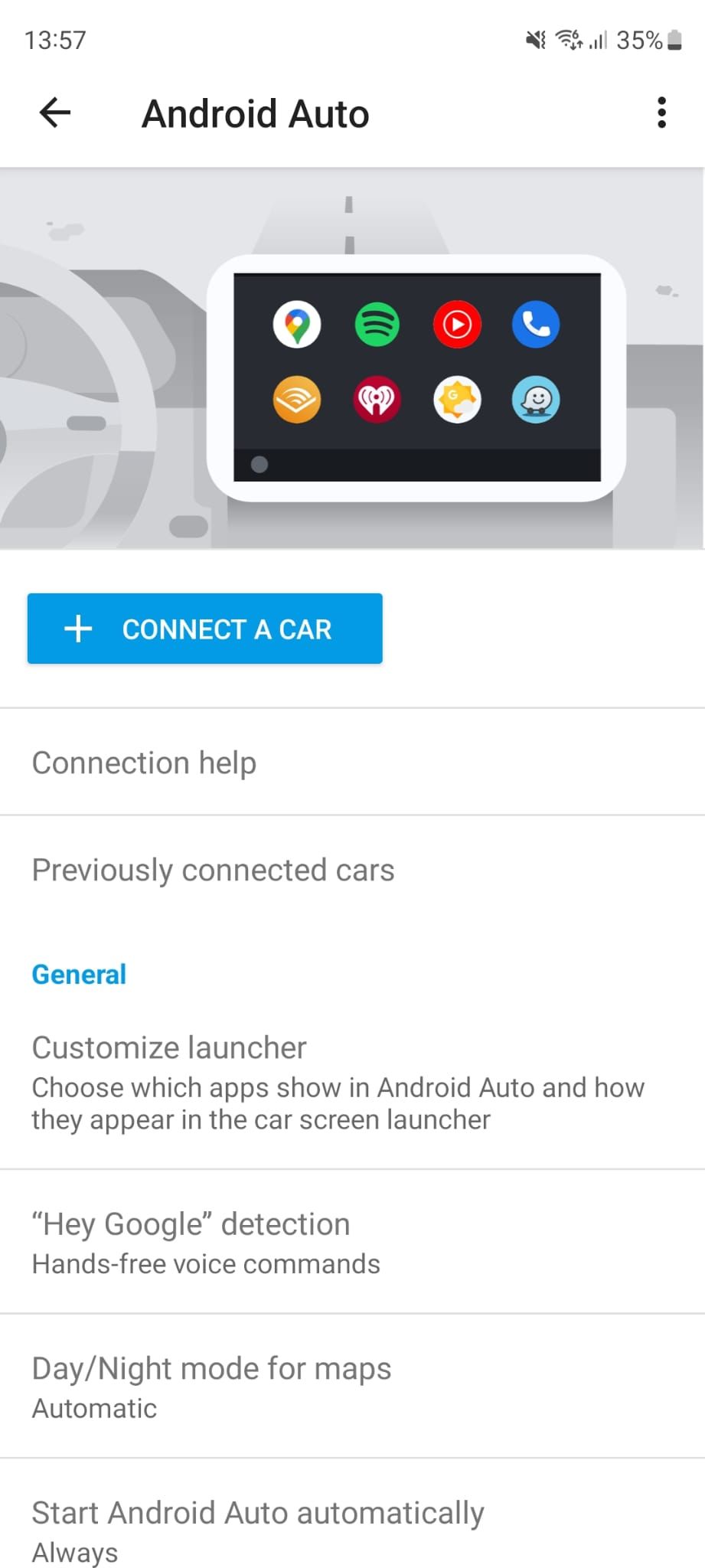 Uma captura de tela das configurações do Android Auto