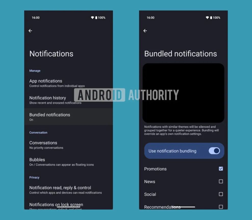 Opção de notificações agrupadas no Android 15 QPR2 Beta 2