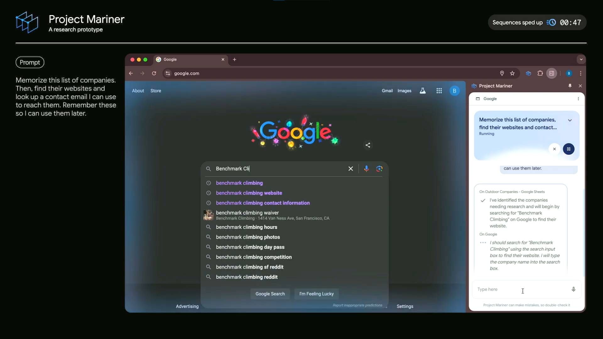 Uma captura de tela de uma definição do agente Google Project Mariner AI