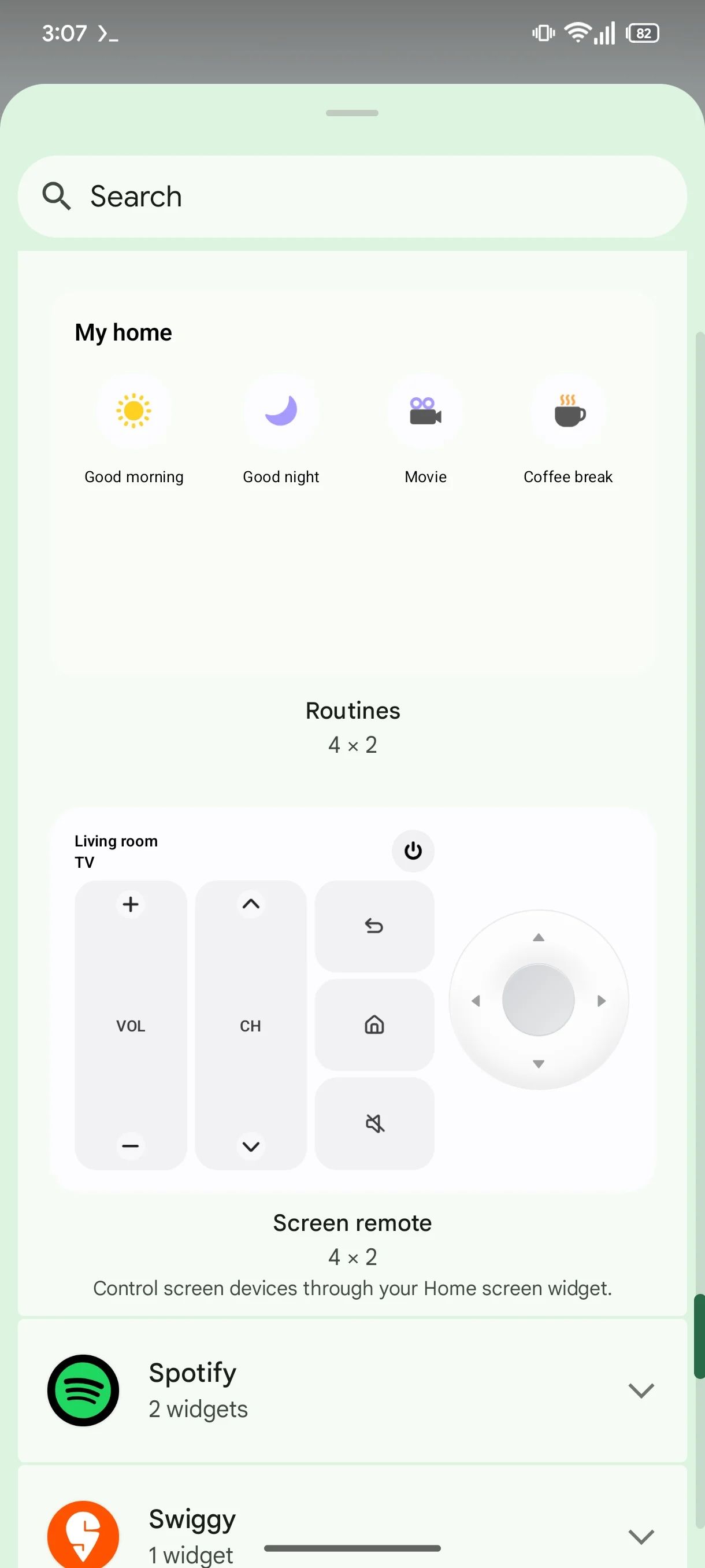 Uma captura de tela do widget remoto Samsung.