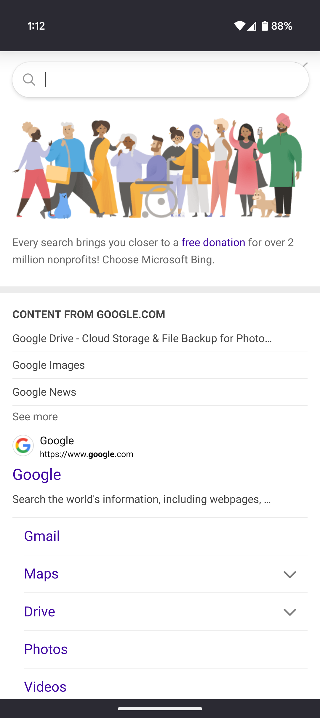 Bing Search no Firefox procurando pelo Google