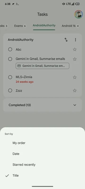 Google Tasks classificar por filtro próximo-AA