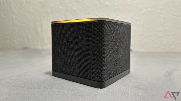 fire tv cube on grey mmat with white background