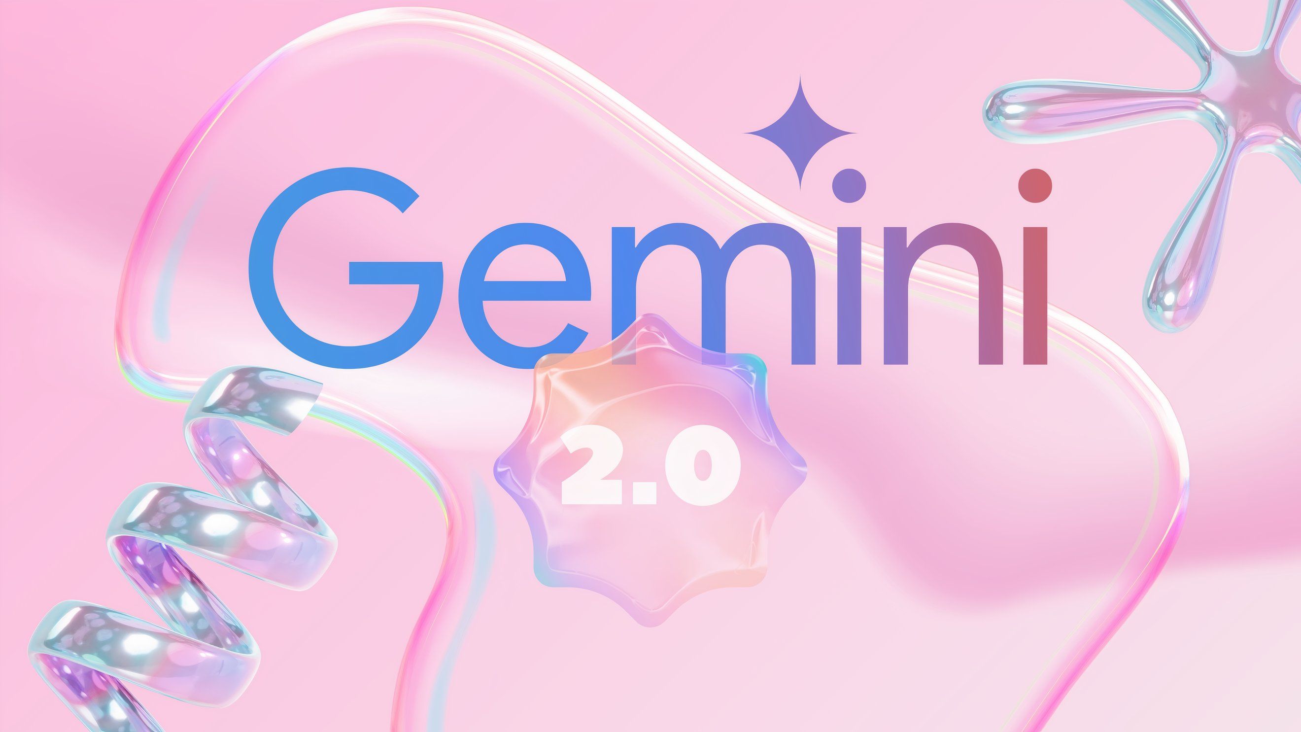 Uma ilustração com o logotipo Gemini 2.0 contra um fundo rosa festivo