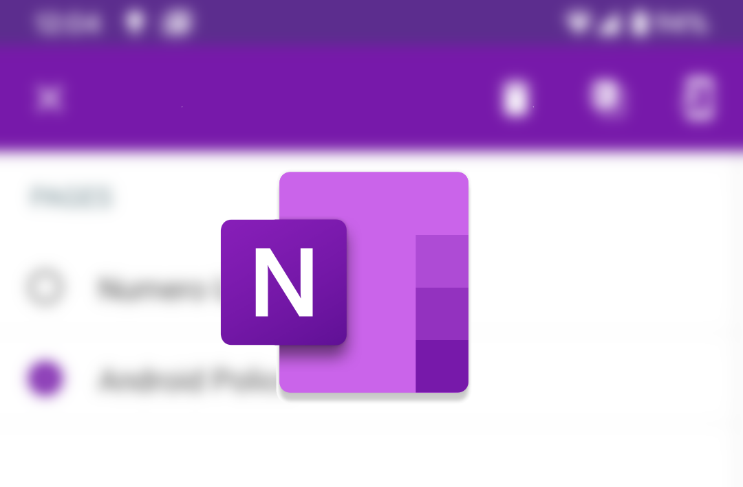 O ícone do OneNote na parte superior de uma imagem desfocada da tela do OneNote