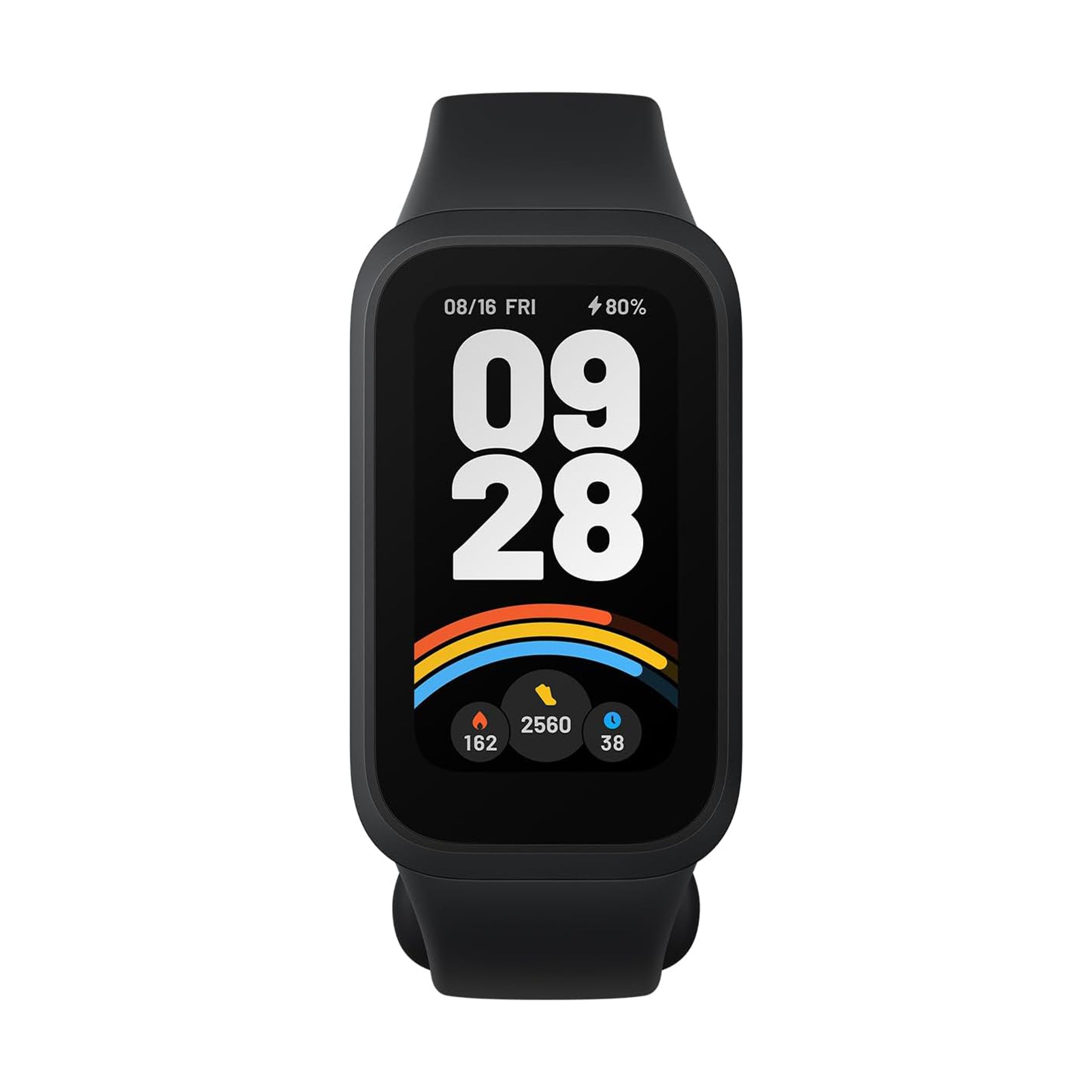 A Xiaomi Smart Band 9 Active é colocada sobre um fundo branco. 