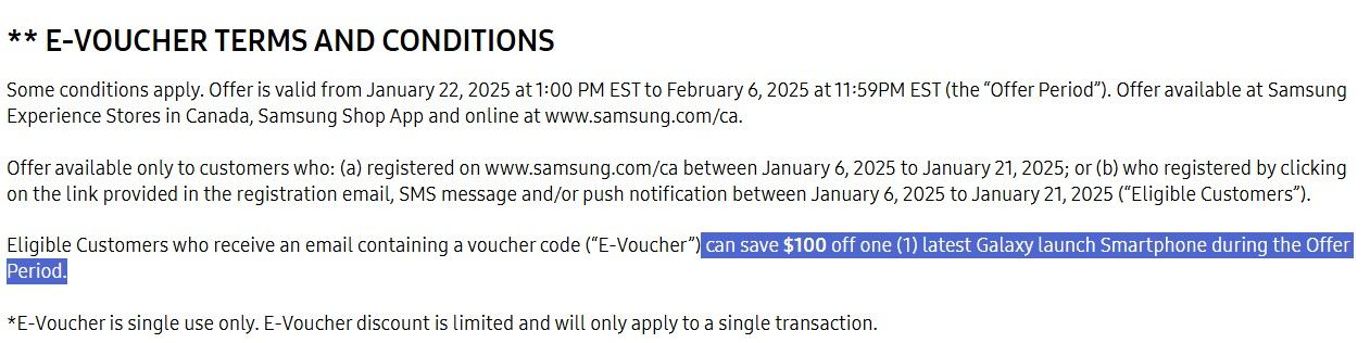 Uma captura de tela da promoção de reserva antecipada da Samsung Canadá no Canadá.