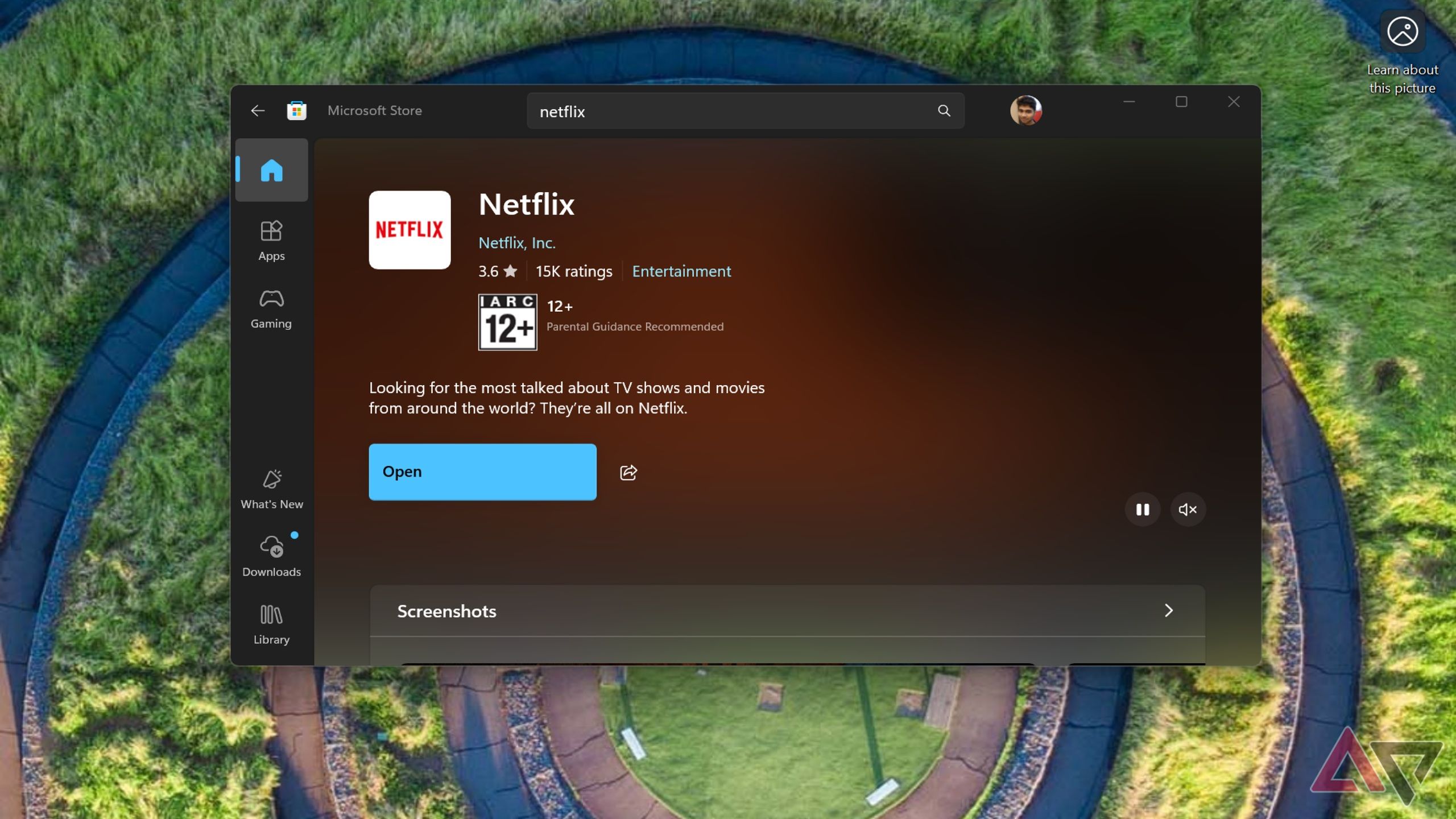 Captura de tela mostrando a listagem de aplicativos Netflix na Microsoft Store